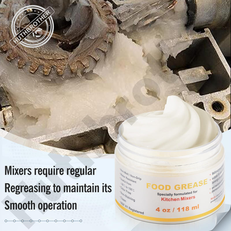 4 Oz Food Grade Grease for kitchen Aid Stand Mixer - by Huthbrother, Universally for kitchen Stand Mixer, Mixer Gear Attachments, Include Gasket 9709511 4162324 With Spatula, NSF-H1 Accredited.