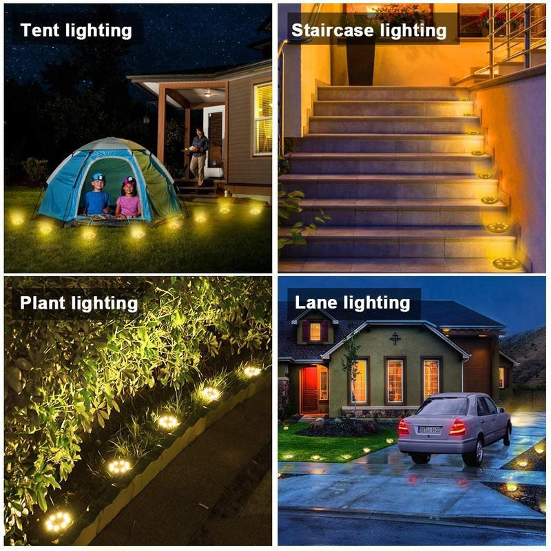 Solar Powered Ground lights 12 Pack,Waterproof LED Solar Lights Outdoor Solar Disk Lights Decorative,Solar Garden Lights for Landscape Pathway Patio Yard Walkway Path Lawn Driveway Lighting Warm White Black