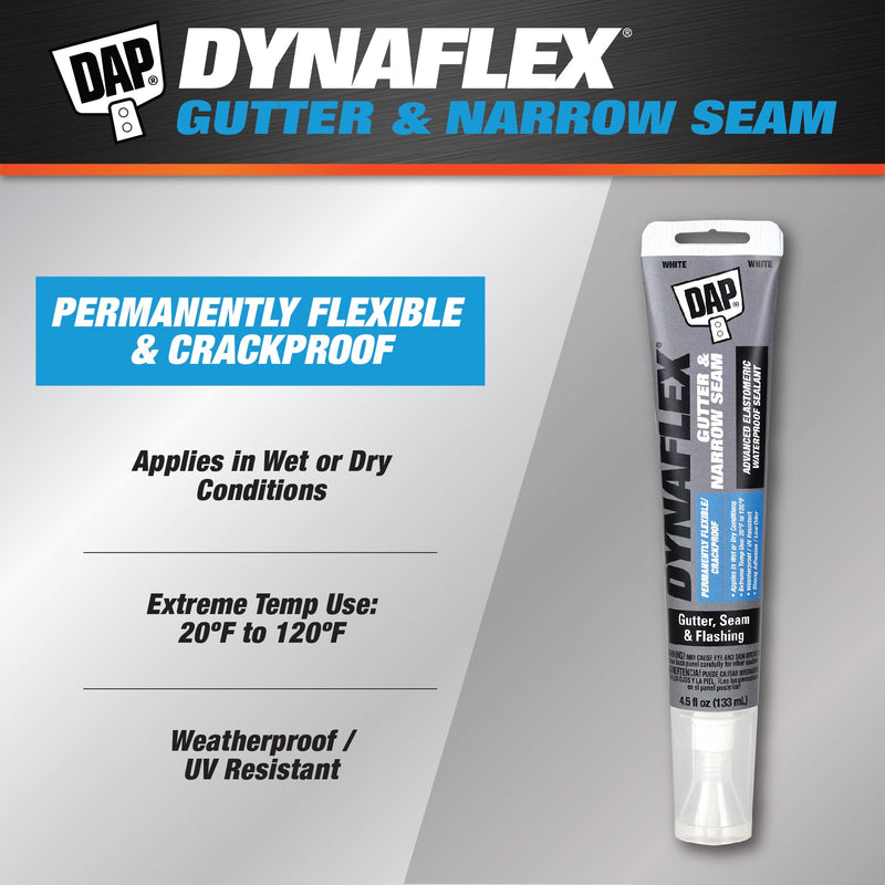 DAP Dynaflex Gutter & Narrow Seam Advanced Elastomeric Waterproofer, White, 4.5 Oz (7079818399)