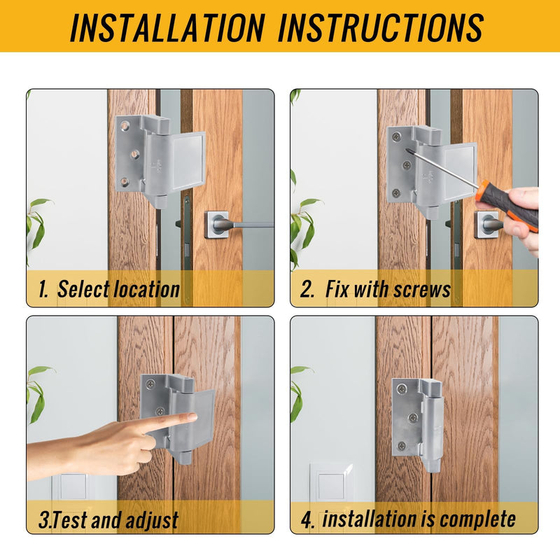 Door Security Lock Zinc Alloy, Door Lock Reinforcer Privacy Door Latch for in-Swinging Doors Extra High Resistance Home, 4pack Satin Nickel 4 Pack