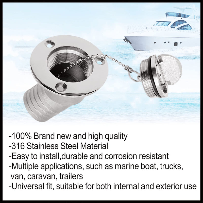 45 Degree Angle Marine Deck Filler Fill ，Stainless steel 316 Keyless Cap boat Hardware accessories Socket yacht W/ Rubber Gasket Fit for 1.5" /2” Diameter hose (Option: Water, 2" /50mm) Option: Water