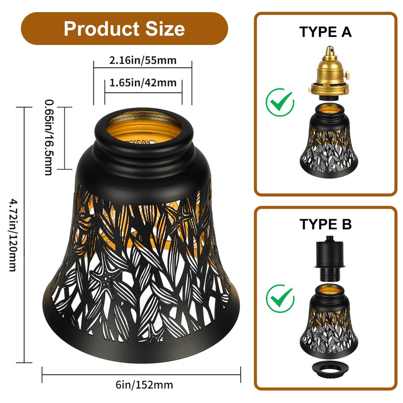 Pendant Light Shades, 4 Pack Ceiling Fan Light Shade Replacements with 1-5/8" Fitter, ALUCSET 4.72" Height and 4-3/4" Diameter, Metal Bell Shaped Cover for Chandelier Pendant Light Wall Sconces Starfish 4 Packs