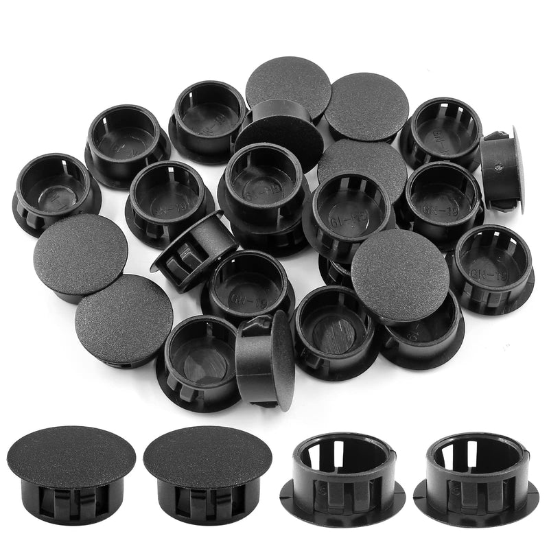 30Pcs 3/4 inch (19mm) Black Hole Plugs, Plastic Round Flush Type Panel Plugs Fastener Cover for Furniture Protectors 3/4inch (19mm)