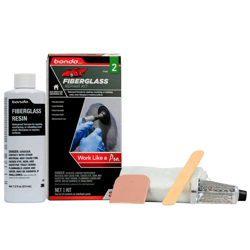 Fiberglass Resin Repair Kit, 0.45 pint (7.2 oz), All-in-One Set with Resin, Hardener, Fiberglass Cloth and Tools for Automotive, Marine and Home Repairs