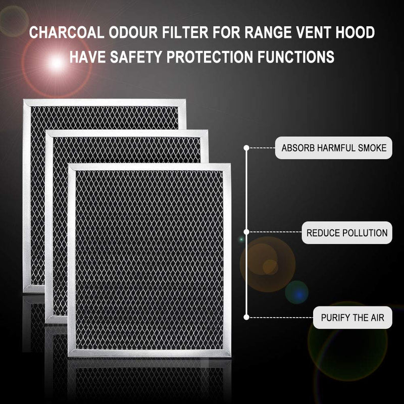 Cenipar 97007696 Charcoal Odour Filter for Range vent hood (8 3/4" X 10 1/2" X 3/8")-3 Pack