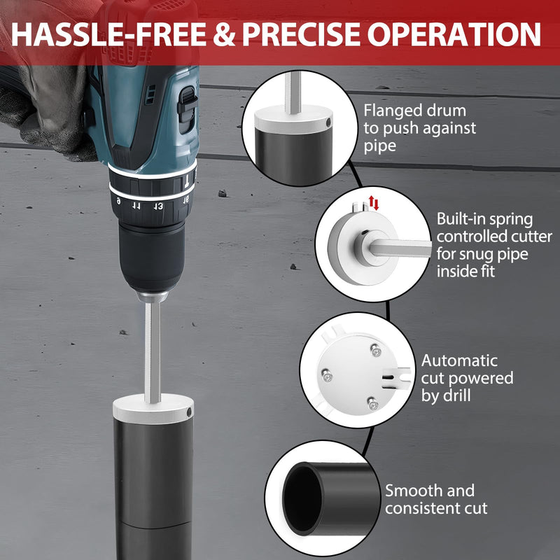 Inside Pipe Cutter for 1-1/2 Inch and 2 Inch Schedule 40 Pipe, 7 Inch Cutting Depth Internal PVC Pipe Cutter Plumbing Tool with Aluminum Alloy Body, Stainless Steel Shaft, Steel Blade Silvery
