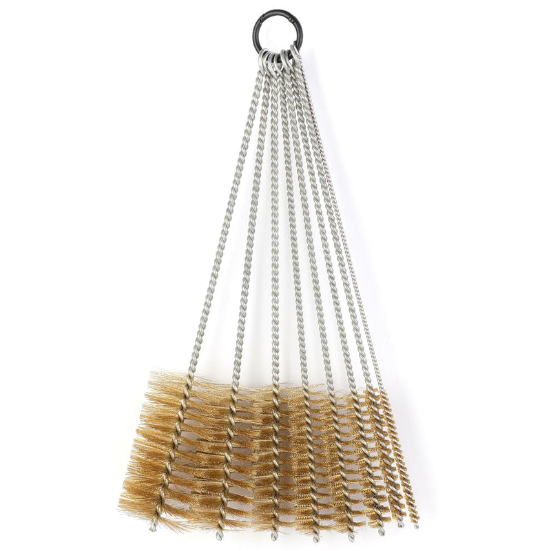 12 Inch Long Brass Tube Brushes for Pipe Cleaning Set with Brass Bristles, Tube Bottle Brush Kit, 8 Sizes for Auto Parts, Bottles, Guns, Tubes, Etc, Yellow, WMXX-BRASS-12