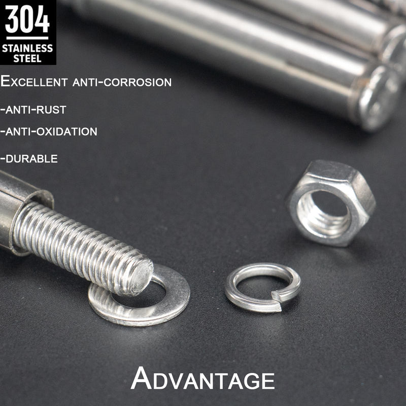 8 Pcs M8 x 80mm 304 Stainless Steel Hex Expansion Bolt, 304 Stainless Steel Expansion Screw Bolts Sleeve Anchoring Fastener Wall Concrete Brick Expansion Screw M8x80mm/8 Pcs