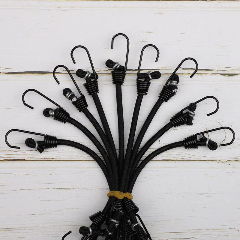 Small Bungee Cords with Hooks - 6 Inch Mini Black Bungee Cords, 10 Pcs