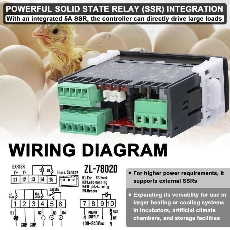ZL-7802D Automatic Incubator,Digital Temperature Controller,Egg Incubator Controller Thermostat Hygrostat for Eggs Turning and PID Control
