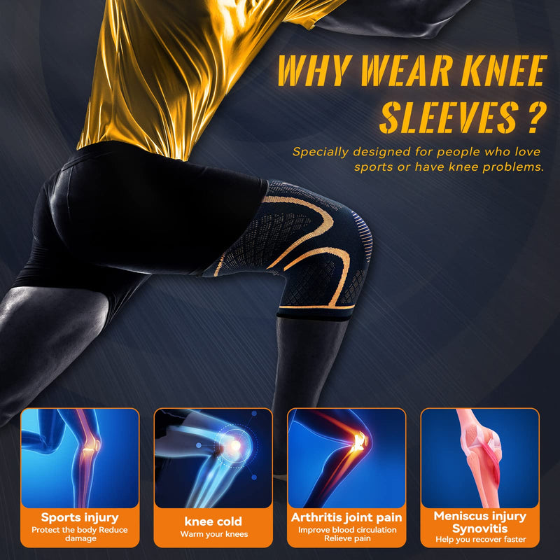 JIUFENTIAN Copper Knee Braces for Men and Women (2 pack) -Knee Supports Copper Compression Knee Sleeve for Knee Pain, Arthritis, Sports and Recovery Support (Large) Large 2pack-Copper-Black