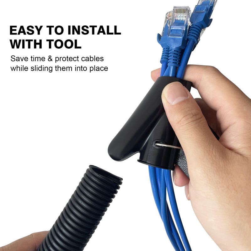 CrocSee 10ft - 1/2 inch Flame Retardant Split Wire Loom Tubing with Installation Tool - Flexible Wire Covers Cord Protectors - Black 1/2"-10ft