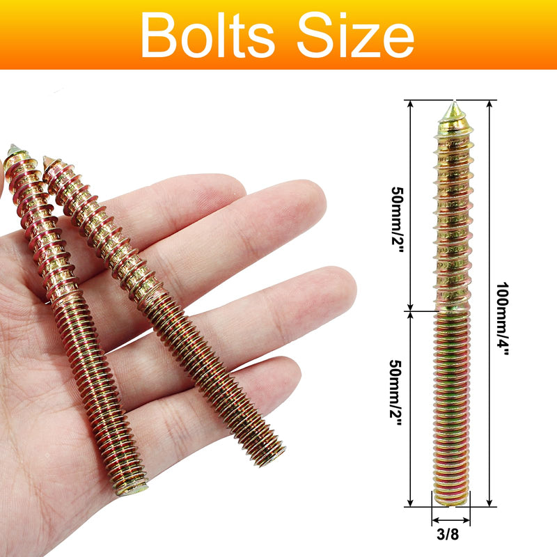 Biaungdo 3/8-16 x 4 Hanger Bolts, 8 Pcs Self-Tapping Screw Hanger Bolts Double Headed Bolts Wood Dowel Screw Bolts Furniture Accessories for Wood Joint 3/8-16 x 4"