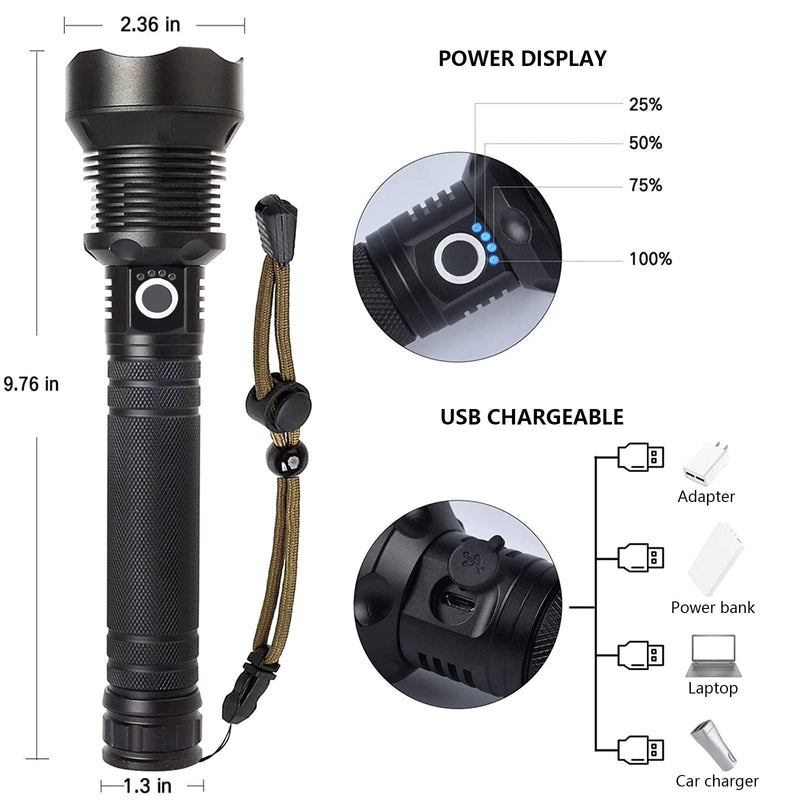 Rechargeable LED Flashlights High Lumens, 990000 Lumens Super Bright Flashlight with 5 Modes & Waterproof, Powerful Handheld Flashlight for Camping Emergencies Rust