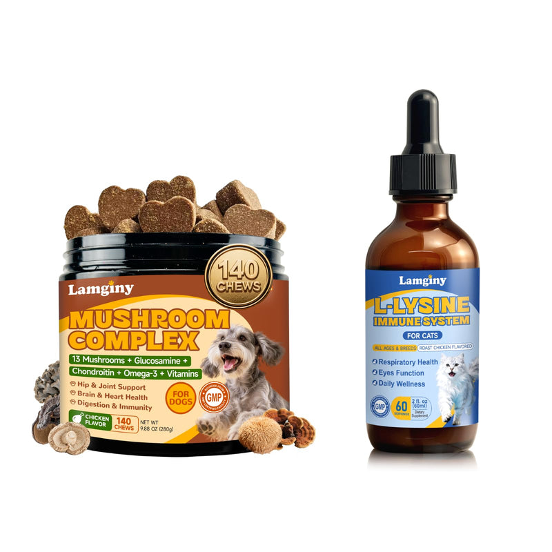 Mushroom Chews for Dogs & L-Lysine Drops for Cats