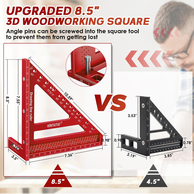 8.5 Inch Large Carpenter Square – Multi-Angle Measuring and Marking & Creating Spacing Marks,15-90 Degrees Angle Marking Square,Marking Gauge Red
