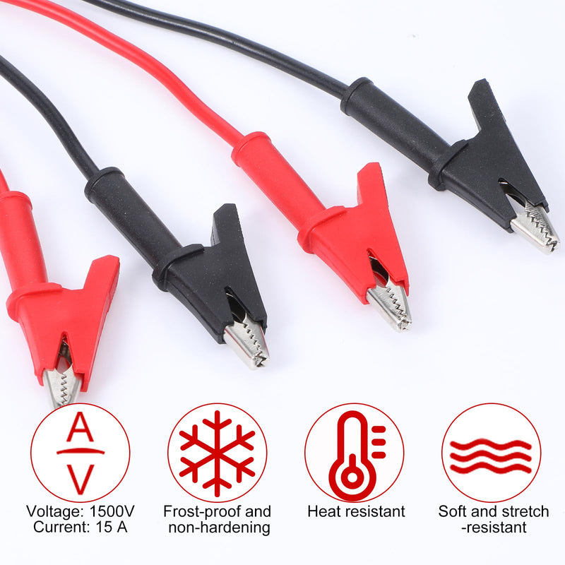 10 Pcs Alligator Clips Test Leads, 3.3 Ft/1m Jumper Wires, 1500V 15A Dual Ended Electrical Test Wires with Insulated PVC Shell, Red and Black