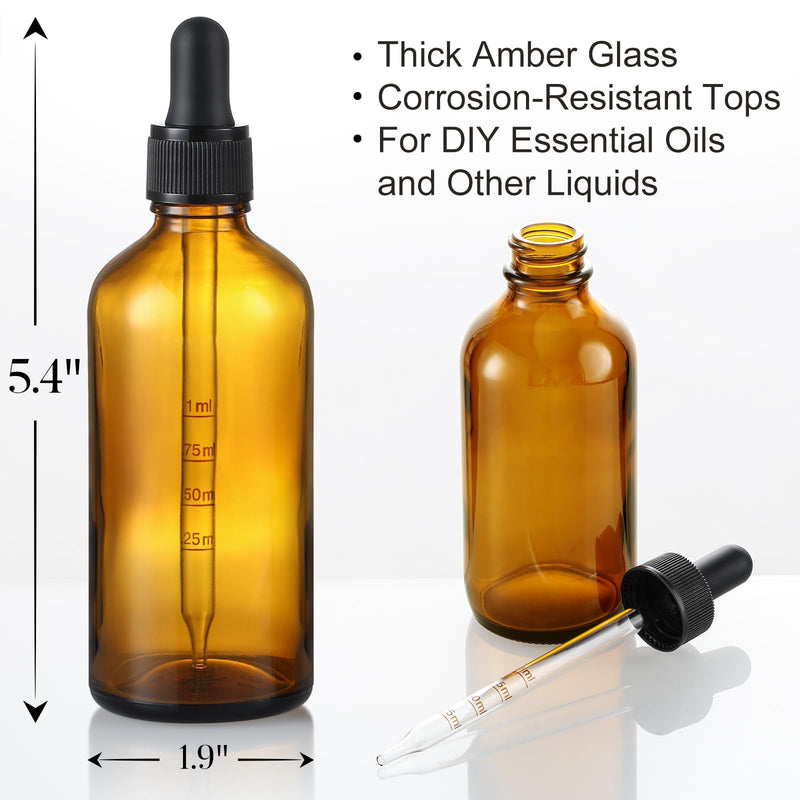 4 oz Dark Amber Glass Dropper Bottles with Measured Dropper, 4 Pack- 120ml Thick Tincture Bottles with Measurement Eye Dropper, Leakproof Essential Oils Bottles for Health, Personal Care & Beauty