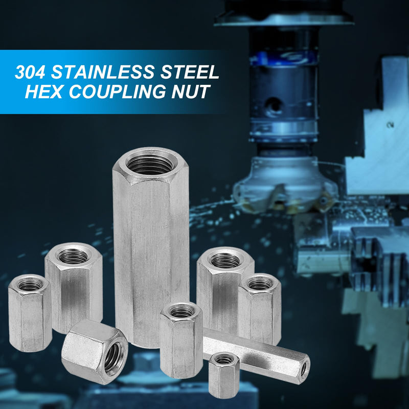 PATIKIL M10 x 1.25-Pitch 304 Stainless Steel Hex Coupling Nuts, 6Pcs 25mm/ 1" Length Fully Threaded Rod Coupling Nut Studding Connector Fasteners, Silver Tone M10-1.25 x 25mm