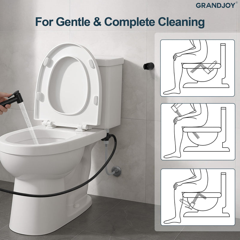Bidet Faucet for Toilet, Solid Brass Handheld Sprayer Kit, Cloth Diaper Washer with Hose & Holder, Wall Mount Jet Spray for Personal Hygiene, Pet Bathing & Cleaning, Matte Black