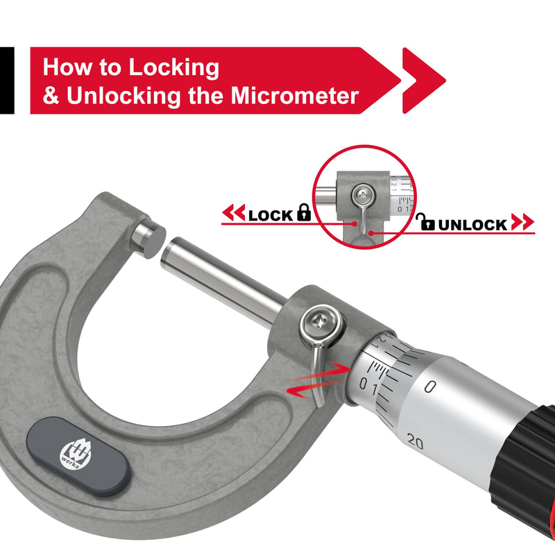 Werka Professional Outside Micrometer, 0-1 Inch Range with 0.0001 Inch Graduations, Precision Measurement Tool with Ratchet Stop, Storage Case Included