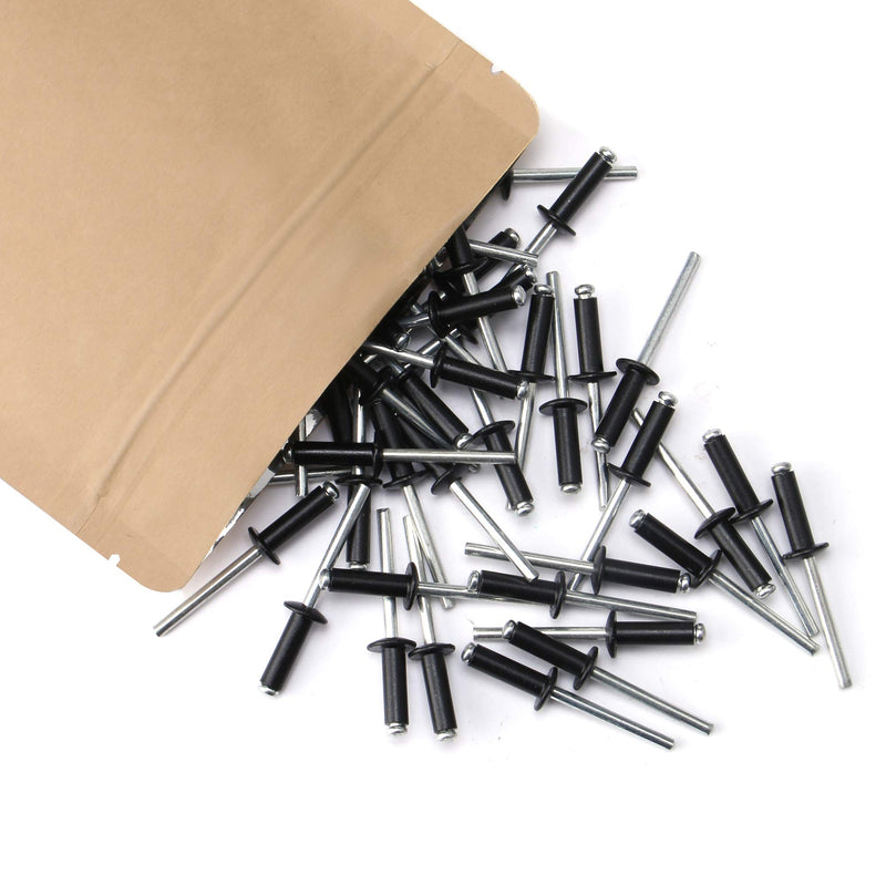 100pcs 1/8" x1/4" Aluminum Blind Rivets, Black,3.2x 6mm Pop Rivets 1/8" x1/4"