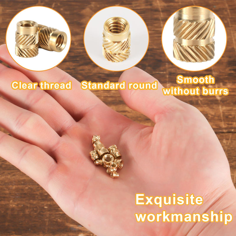 170pcs Female Thread Knurled Nuts, 2-56 4-40 6-32 8-32 10-24 Brass 3D Printing Brass Nuts Knurled Embedment Nuts Threaded Inserts Parts for Plastic 3D Printing Injection Molding Accessories