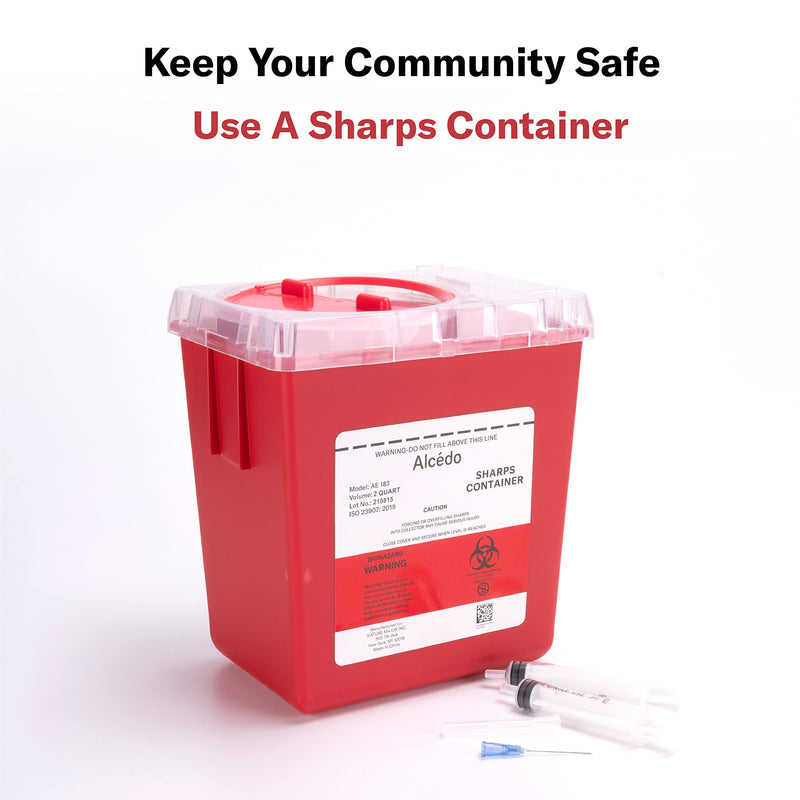 Alcedo Sharps Container for Home and Professional Use 2 Quart (3-Pack), Biohazard Needle and Syringe Disposal, Medical Grade 3