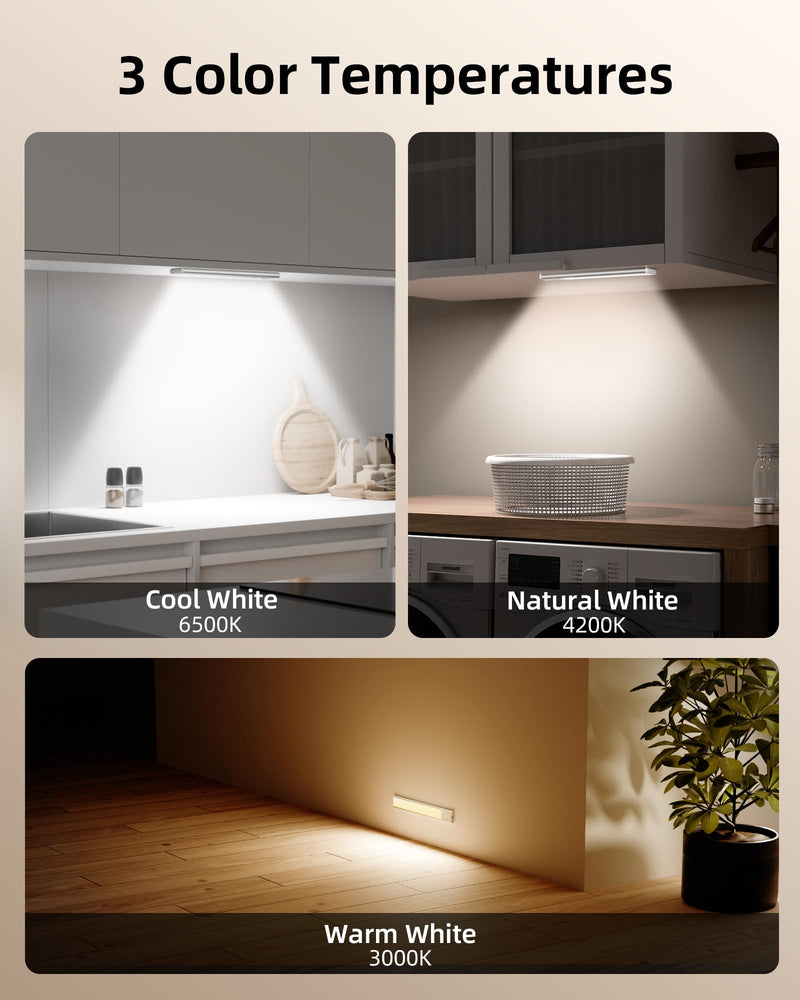 EZVALO Under Cabinet Lighting Wireless, 3 Color Temps Motion Sensor Light Indoor, 62 LED Rechargeable Battery Operated Closet Lights, Dimmable Magnetic Under Counter Lights for Kitchen, Stairs(2 Pack) 2Pack-8inch White