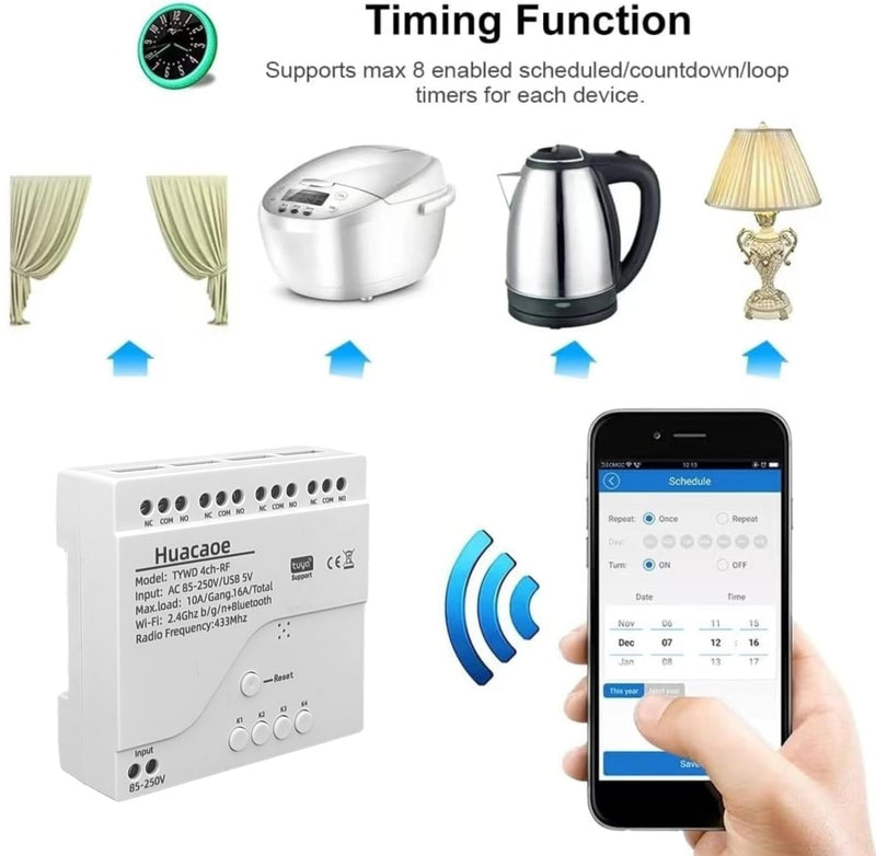 Tuya 4 Channel Updated USB 5V/AC 85-250V, Momentary Inching Self-Locking Relay Module,Tuya App Remote Control,WiFi RF Bluetooth Switch Module,Dry Contact,Compatible with Alexa Goolge Home 4ch 85-250V module - NewNest Australia
