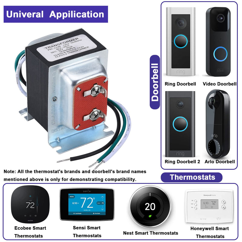 Doorbell Transformer 24V 40VA AC Power Supply Thermostat Power Adapter Hardwired Door Chime Transformer