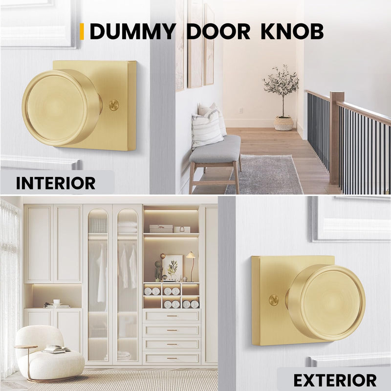 Goldenwarm 1 Pack Gold Door Knobs, Gold Dummy Interior Door Knob, No-Turning Door Dummy Knob for Closet Doors, Zinc-Alloy Heavy Duty