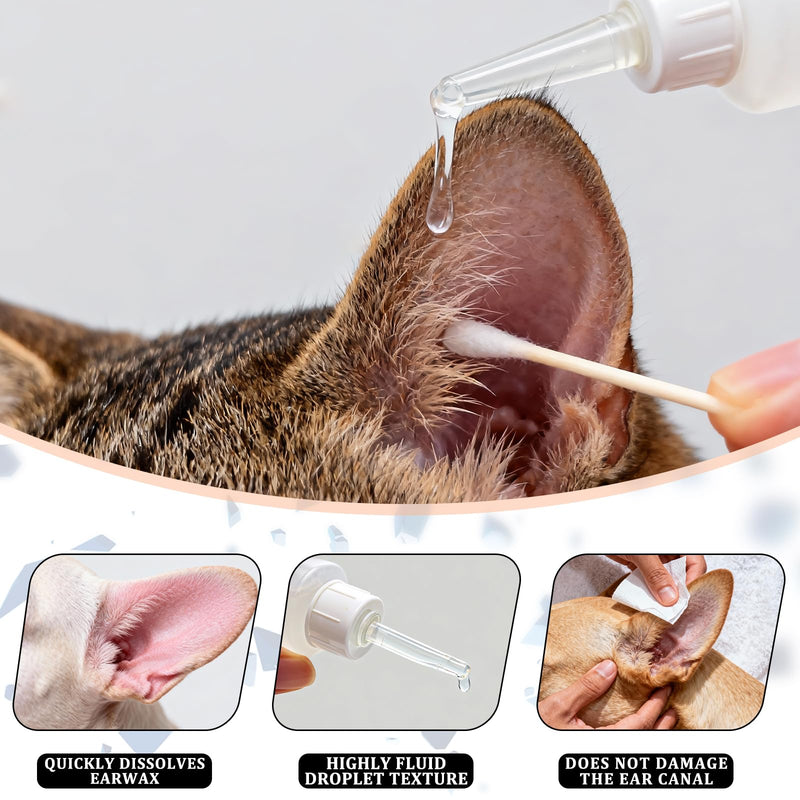 Dog Ear Infection Treatment, Dog Ear Cleaner, Ear Infection Treatment for Dogs & Cat, Gentle Cleaning Solution for Smelly Ears, Excess Wax & Mite Care - Itchy Ear Relief (2 fl oz) 2 fl oz