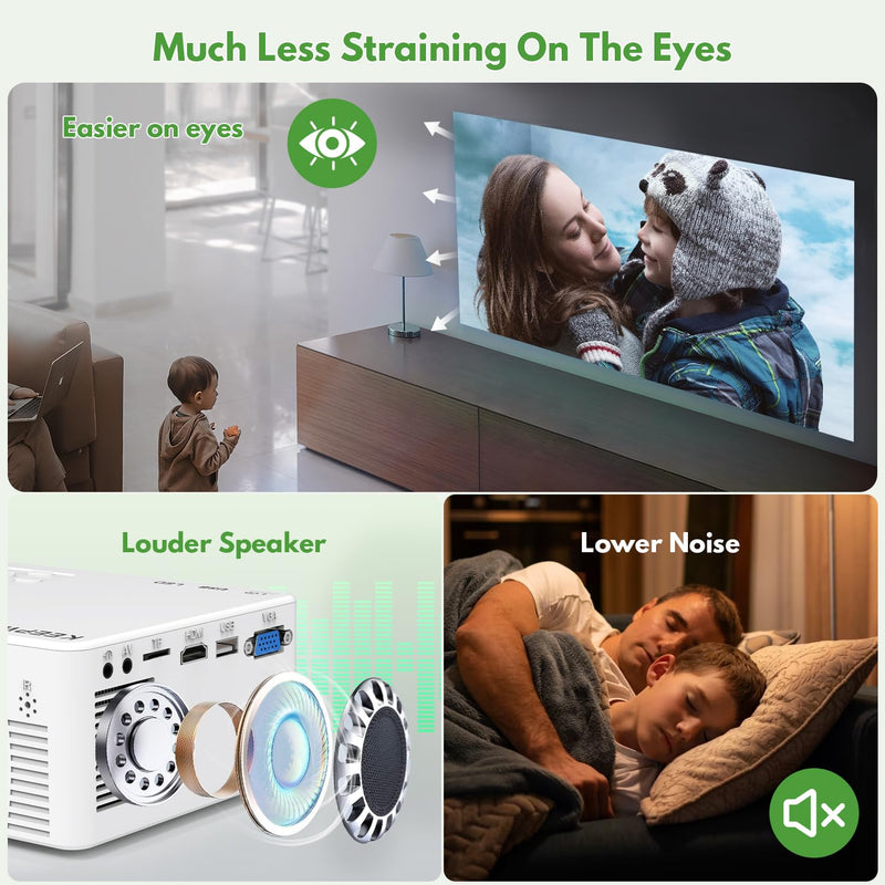 Mini Projector, 2023 Projector with WiFi and Bluetooth, 9500 Lux Movie Projector, 1080P Full HD Supported Outdoor Projector, Portable Projector Compatible with Android/iOS/Windows/TV Stick/HDMI/USB