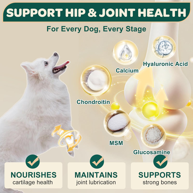 Glucosamine for Dogs, Hip and Joint Supplement for Dogs with Chondroitin, MSM, Turmeric, Omega-3 & Calcium, Dog Glucosamine Supports Pain Relief, Mobility & Comfort, Chicken Flavor, 120 Soft Chews 120 CHEWS