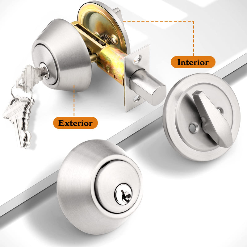 Probrico 1 Side Keyed Cylinder Deadbolt in Brushed Satin Nickel, Keyway Keys Handleset, 3 Keys Anti-Theft Interior& Exterior Door Hardware (for Entrance Lock and Front Gate) 1 Pack Brushed Nickel