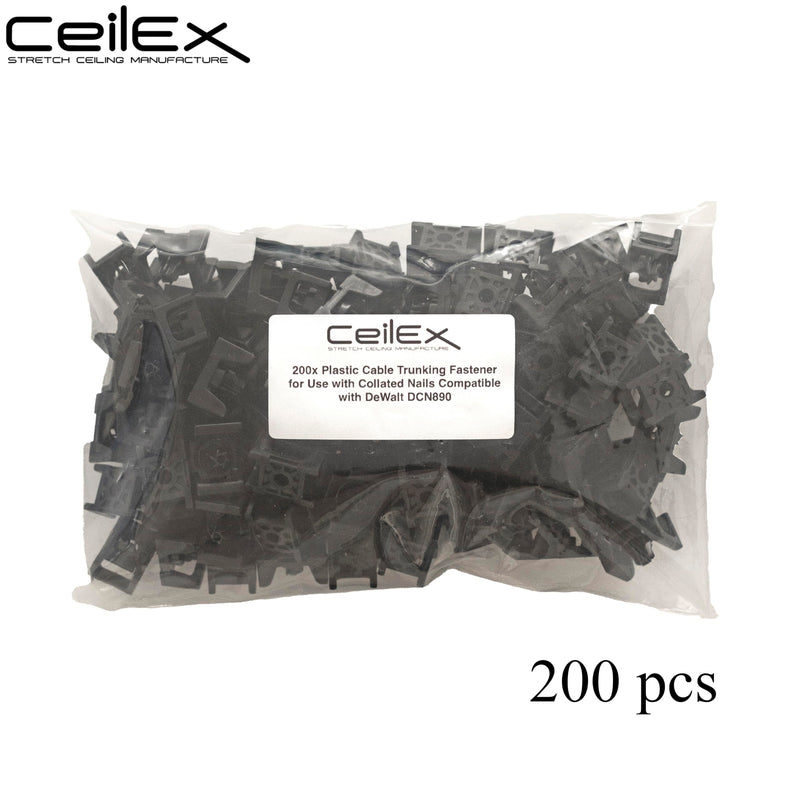 200x Plastic Cable Trunking Fasteners for DeWalt DCN890 Cordless Concrete Nailer, Nail-On Mounting Clips for Cable Raceway, Conduit & Wire Duct on Concrete, Block & Steel Trunking - 200 pcs