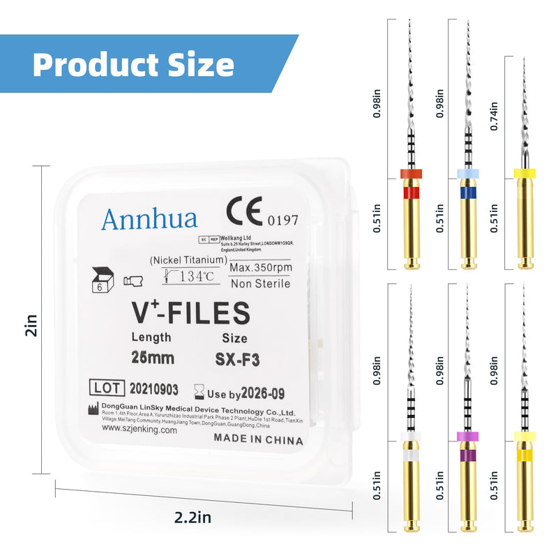 Endodontic NiTi Super Files, Universal Endo Rotary Protaper Files, Dental Niti Rotary Files Endo Tips for Root Canal Use (SX~F3 Mixed, 25MM, 6PCS / Set) MIX-SX~F3
