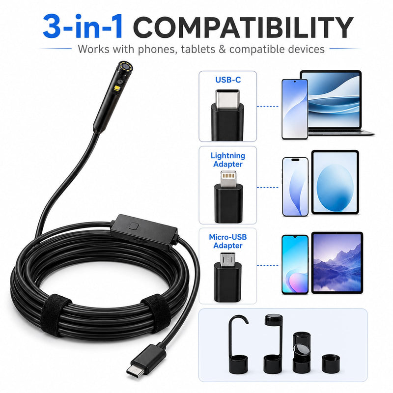 Endoscope Camera with Light 1920P HD Borescope Inspection Camera for Android & iPhone, Semi-Rigid Snake Cable with 8 LEDs, Waterproof for Sewer Pipe Automotive Inspection (Dual Lens 10m/32.8FT) 10m / 32.8FT Dual lens