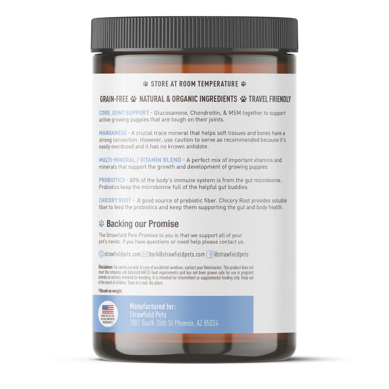 Strawfield Pets' Puppy Multivitamin + Probiotics for Dogs Puppy Vitamins with Joint Support Supplement for Dogs & Puppies Tasty Bacon Flavor 120 Soft Chews Hickory Bacon