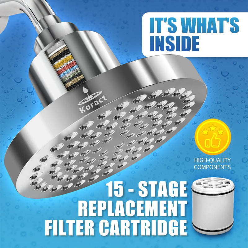 Filtered Shower Head High Pressure Shower Head with Filter for Hard Water Softener - Anti-Clogging Silicone Nozzles Bathroom Adjustable Replacement Rain Showerhead Improve Hair Chrome