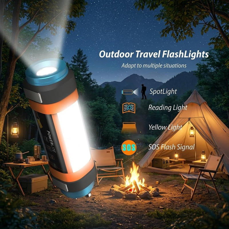 CAMPLIGHTPRO Flashlight IP68 Waterproof Rechargeable Light for Hiking, Magnetic Flashlight with Portable Charger and Window Breaker Emergency Light for Camping, Travel