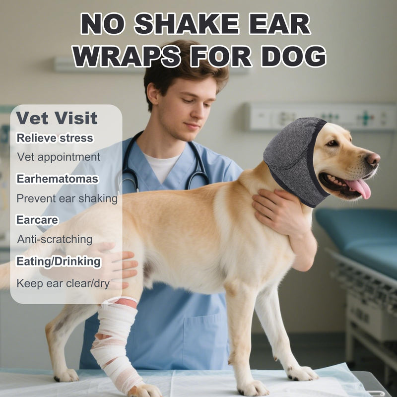 Dog Ear Muffs No Shake Ear Wraps for Dogs Ear Protection for Noise & Anxiety Relief Comfort Calming Hoodie, Protection Firework Grooming Bathing and Force Drying (Grey L) Grey