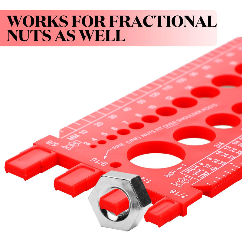 Hoteam 2 Pieces Nut Bolt Thread Gauge Checker Plastic Bolt Size and Thread Gauge Bolt Nut Thread Measure Gauge Bolt and Nut Identifier Gauge Bolt Gauge with Inch and Centimeter Ruler(Red) Red