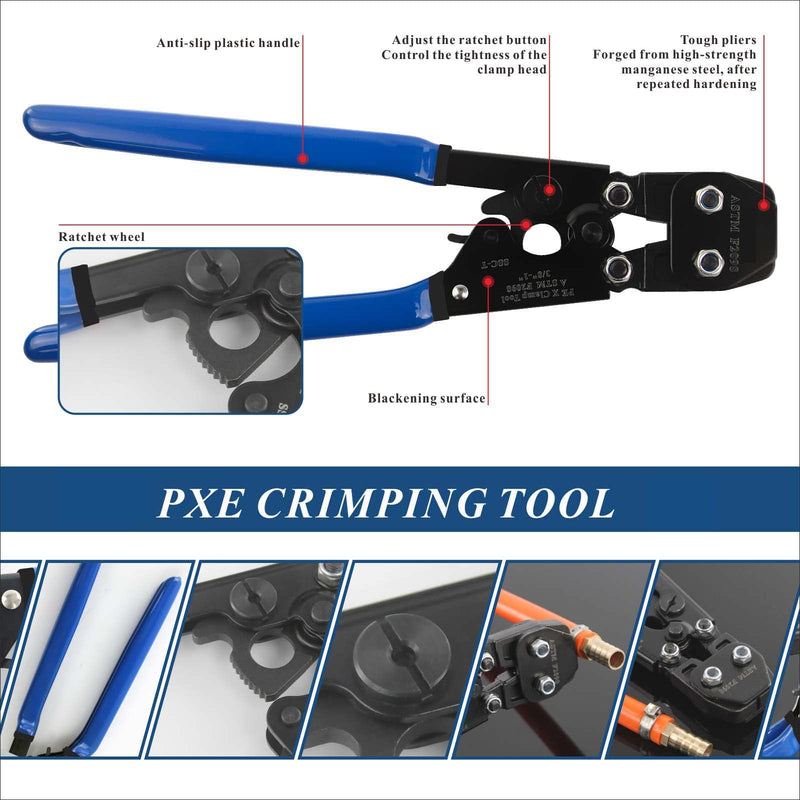 PEX Pipe Clamp Cinch Tool Crimping Tool Crimper for Stainless Steel Clamps from 3/8-inch to 1-inch with 1/2-inch 10PCS and 3/4-inch 10PCS SS PEX Clamps,with Pipe Cutter CH-T-2