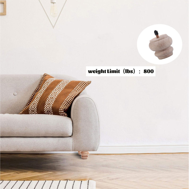 2 Inch Wooden Unfinished Bun Feet for Dresser Legs Couch Sofa Cabinet Ottoman DIY Replacement Wood Furniture Legs Set of 4 M8 Bolt Screw in (2”) 2”