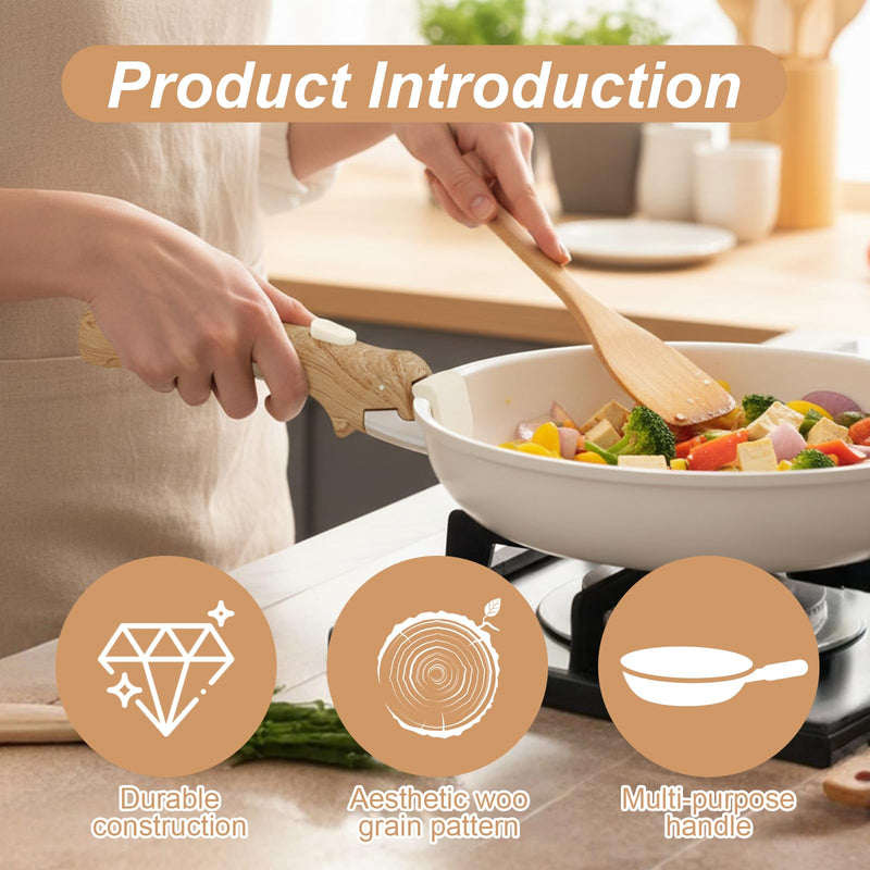 2 Pcs Replacement Handles for Pots and Pans, Universal Removable Wood Grain Pot Handle for All Cookware