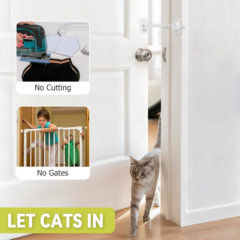 CLYMENE Door Stopper and Latch for Cats, Extra Large Adjustable Cat Door Holder Latch - Keeps Dogs Out of Litter Box & Feeding Area – Tool-Free Installation, White