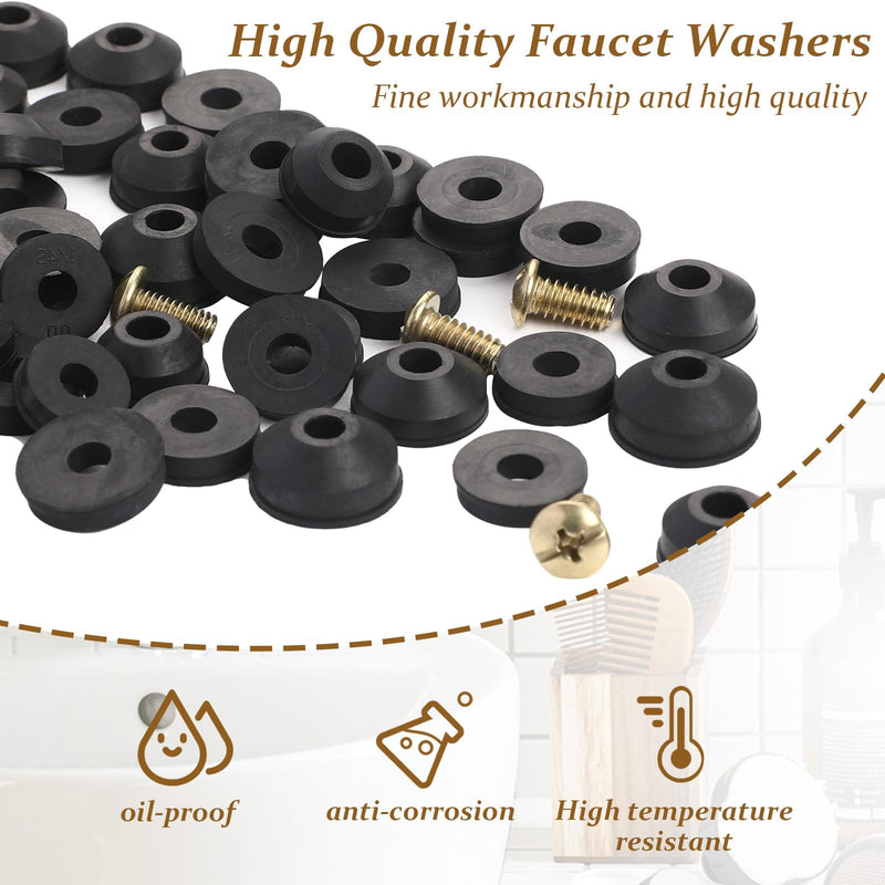 Hose Bib Repair Kit, 58 PCS Faucet Washers Assorted Kit Flat and Beveled Replacement Rubber Washers, Faucet Leak Proof Sealing Gasket Outdoor Faucet Repair Kit with Brass Bibb Screws