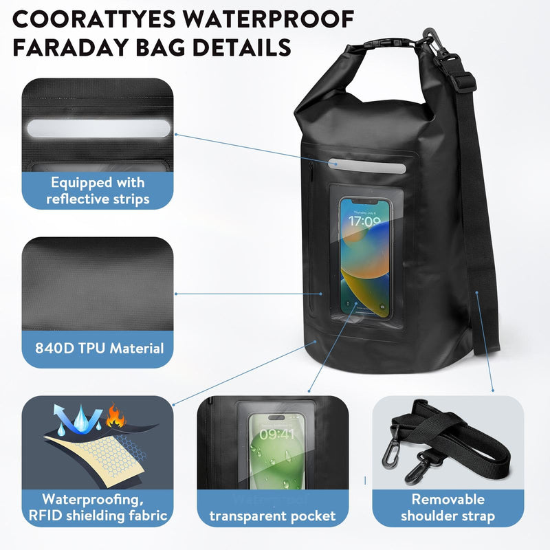 Faraday Dry Bag-15L/420D Signal Blocking Backpack - Protects Electronics from Spying & Hacking- Blocks RFID, WiFi, Bluetooth, NFC, Cellular, GPS, EMF